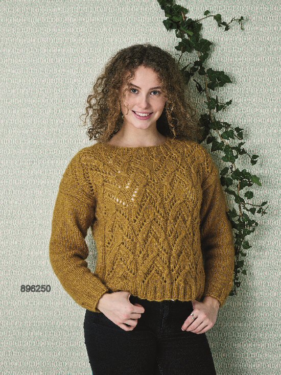  896250 Sweater med hul-og fletmnster 